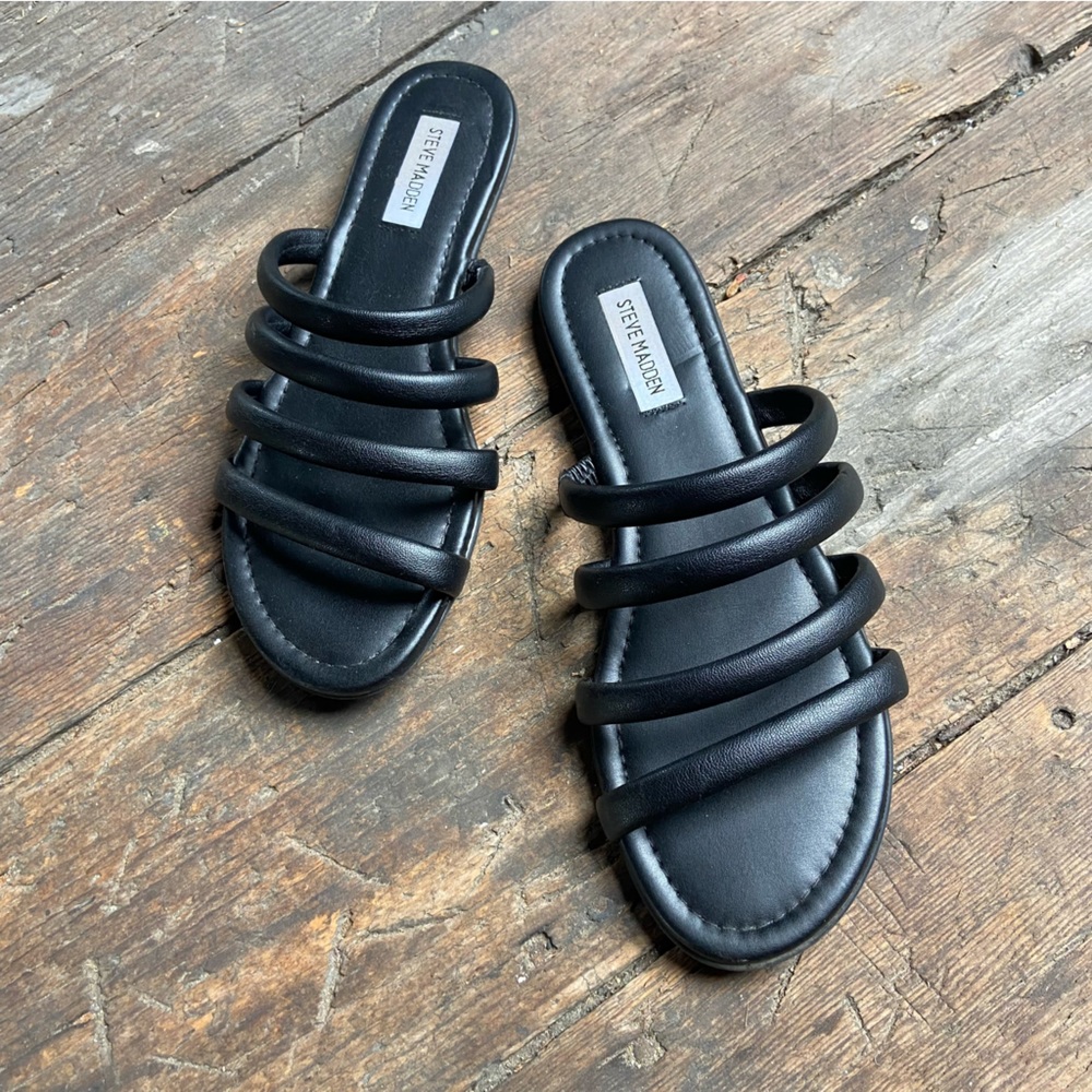 Steve Madden Strappy Black Slides